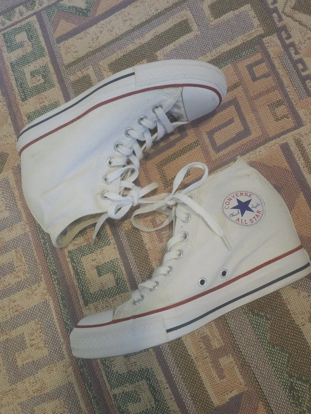 Converse White High Top Hidden Wedges Size 10
